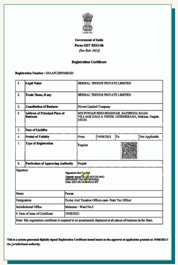 GST Registration Certificate